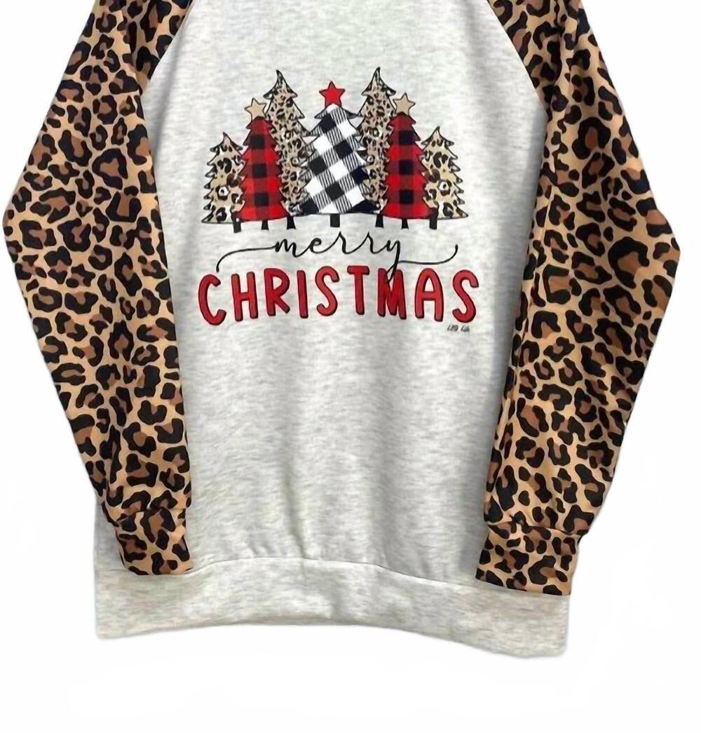 NEW L&B LIFE women's long sleeve merry christmas top in white multi